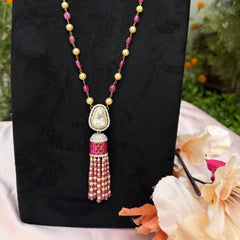 Gold Finish Moissanite Polki & semi precious stones Necklace in 925 Sterling Silver