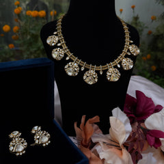 Gold Finish Moissanite Diamond Necklace Set in 925 Sterling Silver