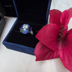 92.5 Pure Silver Ring with Centre Moissanite Diamond & Sapphire Stones