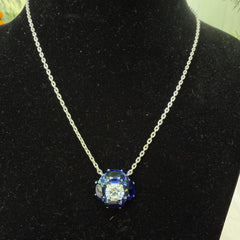 925 Pure Silver Necklace with centre Diamond & Sapphire Gemstone