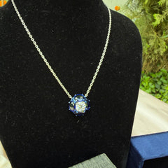 925 Pure Silver Necklace with centre Diamond & Sapphire Gemstone