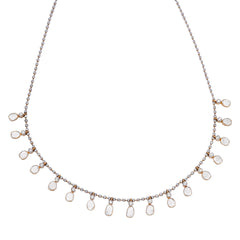 Moissanite Polki Station Necklace with Beaded Designer Chain | 925 Sterling Silver | Jadau Jewelry