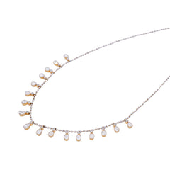 Moissanite Polki Station Necklace with Beaded Designer Chain | 925 Sterling Silver | Jadau Jewelry