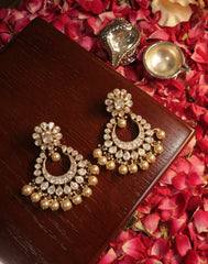 24 Ckt Gold Polished Moissanite Polki & Freshwater Pearl Chandbaali Earrings in 92.5 Pure Silver