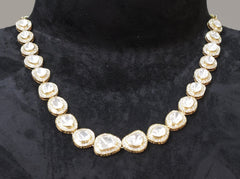 Single Layer 24 Ckt Gold Polished Moissanite Polki Necklace | 92.5 Pure Silver