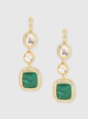 Sterling Silver Moissanite Polki Earrings with Emerald colored stone drops