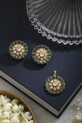 Stunning Peacock Shade Halo Earrings Pendant Set | 925 Sterling Silver | 18kt Gold Plated | Best Gift for Women | Jadau Jewelry |Enchantica