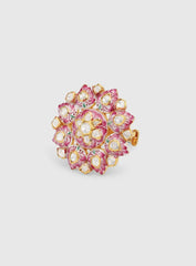 Enchanting Lotus Moissanite Polki Adjustable Ring with Pink Meenakari: Exquisite Blend of Elegance and Traditional Artistry, Crafted in Fine 925 Sterling Silver with 18kt Gold Plating