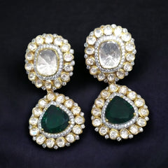 Halo Emerald and Moissanite Polki Earrings | 925 Sterling Silver | 18kt Gold Plated | Best Gift for Women | Jadau Jewelry