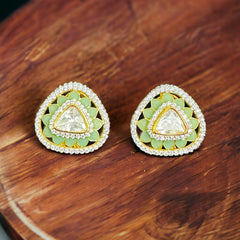 Exquisite Three-Halo Stone Earrings: Two Halo Polki and Octagon Halo Emerald Earring | 925 Sterling Silver | 18kt Gold Plated | Jadau Jewelry