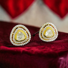 Glamorous Double Halo Trillion Polki Earrings | 925 Sterling Silver | 18kt Gold Plated | Best Gift for Women | Jadau Jewelry |Enchantica