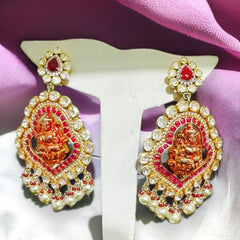 Divine Laxmi Polki Temple Earrings | 925 Sterling Silver | 18kt Gold Plated | Best Gift for Women |Jadau Jewelry