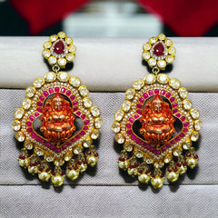 Divine Laxmi Polki Temple Earrings | 925 Sterling Silver | 18kt Gold Plated | Best Gift for Women |Jadau Jewelry