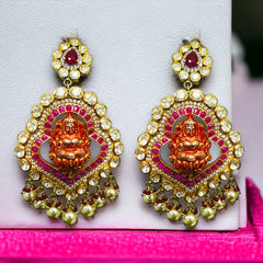 Divine Laxmi Polki Temple Earrings | 925 Sterling Silver | 18kt Gold Plated | Best Gift for Women |Jadau Jewelry