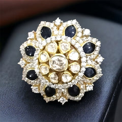 Enchanting Flower Polki Ring with Enameling | 925 Sterling Silver | 18kt Gold Plated | Jadau Jewelry