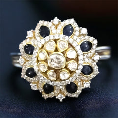 Enchanting Flower Polki Ring with Enameling | 925 Sterling Silver | 18kt Gold Plated | Jadau Jewelry