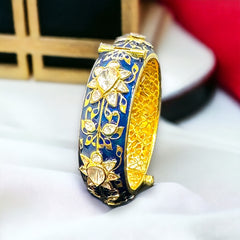 Exquisite Halo Pear Design Polki Bangle with Blue Sapphire Enamel | Openable Bangle | 925 Sterling Silver | 18kt Gold Plated | Best Gift for Women | Jadau Jewelry