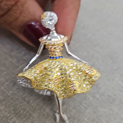 Dual Gold Finish Girl Design Brooch in 925 Sterling Silver