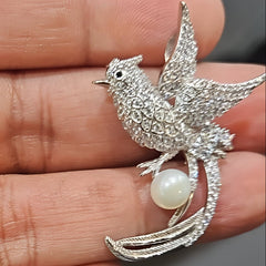 Gold Plated Dual Finish Bird Design Brooch in 925 Sterling Silver