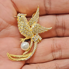 Gold Plated Dual Finish Bird Design Brooch in 925 Sterling Silver