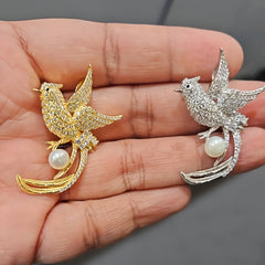 Gold Plated Dual Finish Bird Design Brooch in 925 Sterling Silver