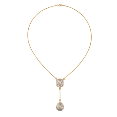 Halo Moissanite Polki Double Drop Down Pendant Necklace in 925 Sterling Silver with 18kt Gold Plating | 925 Sterling Silver | Jadau Jewelry