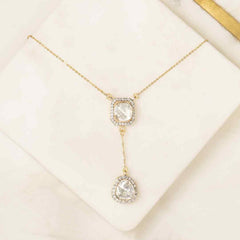 Halo Moissanite Polki Double Drop Down Pendant Necklace in 925 Sterling Silver with 18kt Gold Plating | 925 Sterling Silver | Jadau Jewelry