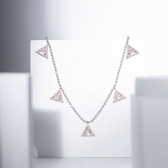 Triangle Halo Polki Necklace with Beaded Designer Chain | 925 Sterling Silver | Jadau Jewelry