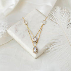 Double Layer Halo Moissanite Polki Necklace with Designer Beaded Chain | 925 Sterling Silver | 18kt Gold Plated |Jadau Jewelry