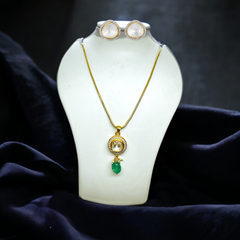 Radiant Halo Moissanite Polki Necklace with Emerald and Pearl Accents | 925 Sterling Silver | 18kt Gold Plated | Includes Chain | Best Gift for Women | Jadau Jewelry