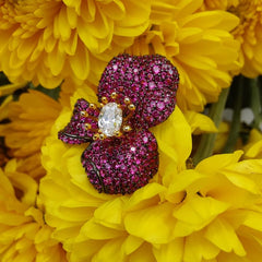 Ruby Orchid Statement Ring with Moissanite center in 925 Sterling Silver