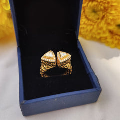 Royal Gold Dual Polki Stone Statement Ring in 925 Sterling Silver