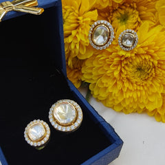 Classic Round Moissanite Polki Stud Earrings in 925 Sterling Silver