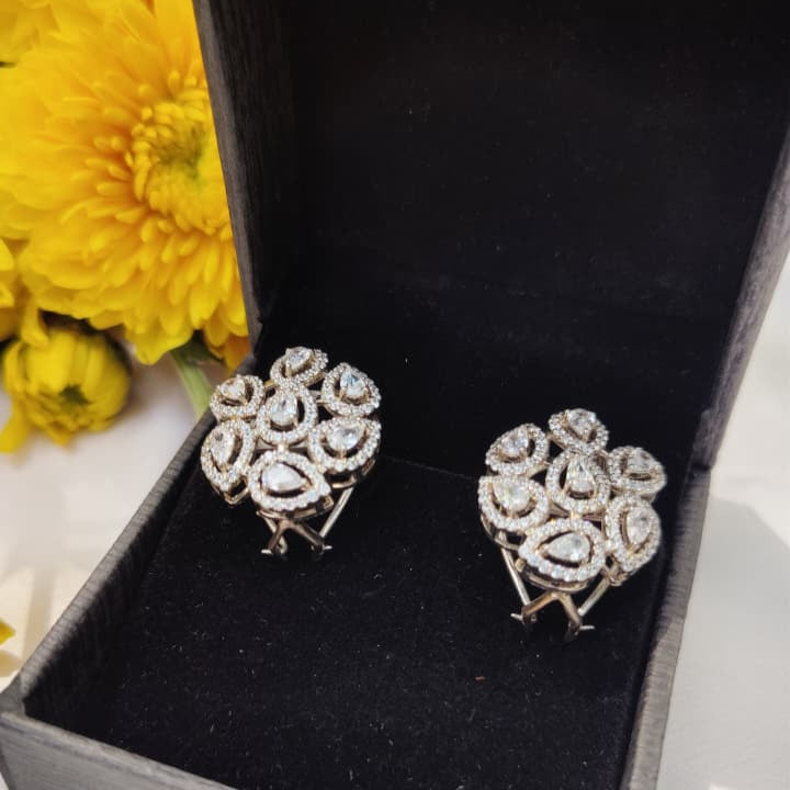 Clustered Teardrop Moissanite Polki Stud Earrings in 925 Sterling Silver