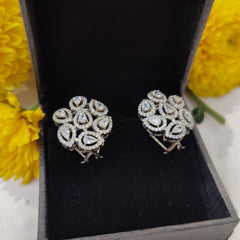 Clustered Teardrop Moissanite Polki Stud Earrings in 925 Sterling Silver