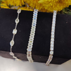 Moissanite Polki CZ & Classic Cut Bracelet Trios in 925 Sterling Silver