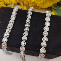 Moissanite Polki CZ & Classic Cut Bracelet Trios in 925 Sterling Silver