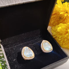 Gold Plated Polki Teardrop Halo Earrings in 925 Sterling Silver