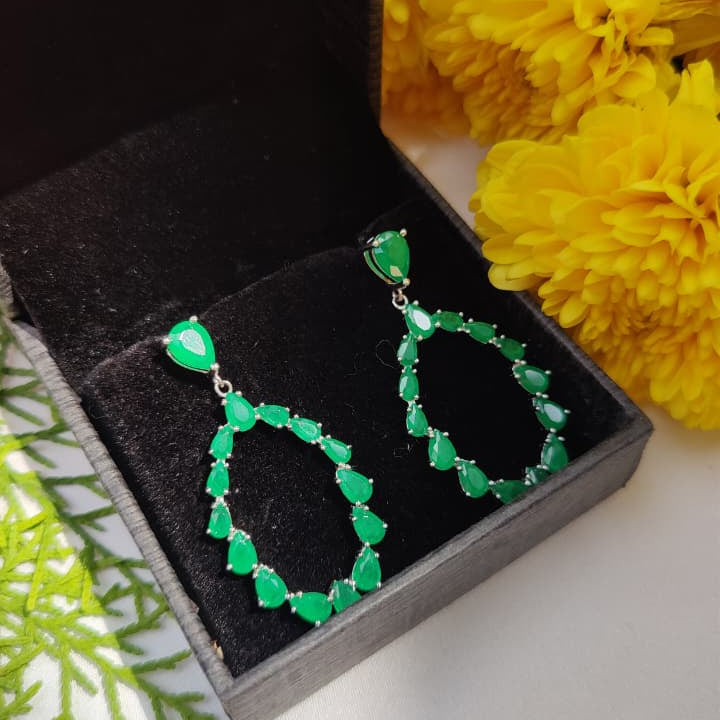Emerald Teardrop Hoop Earrings in 925 Sterling Silver