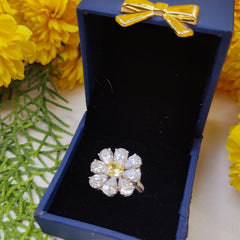 Floral CZ & Yellow Sapphire Ring in 925 Sterling Silver
