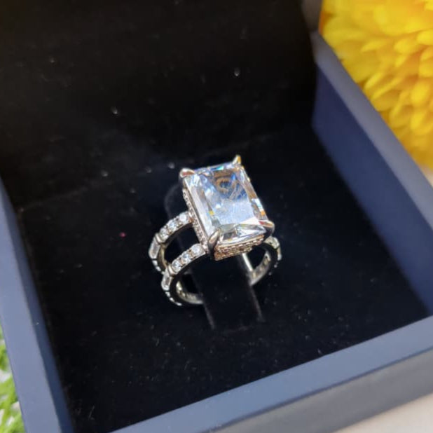 Cut CZ Moissanite Polki Statement Ring in 925 Sterling Silver