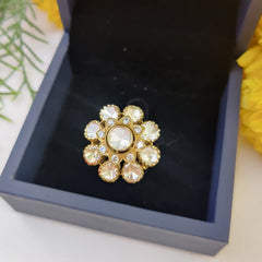Floral Moissanite Polki Adjustable Ring in 925 Sterling Silver