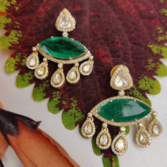 Gold Finish Emerald Radiance Drop Earrings in 925 Sterling Silver