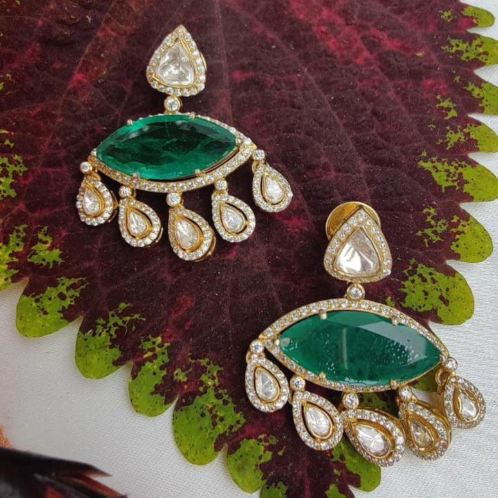 Gold Finish Emerald Radiance Drop Earrings in 925 Sterling Silver