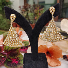 Gold Finish Elegant Polki Pyramid Earrings in 925 Sterling Silver