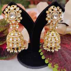 Gold Finish Moissanite Polki & CZ Dangler Earrings in Sterling Silver