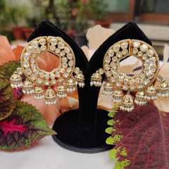 Gold Finish Royal Polki Chandbali Earrings in 925 Sterling Silver