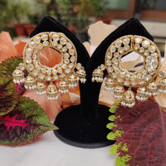 Gold Finish Royal Polki Chandbali Earrings in 925 Sterling Silver