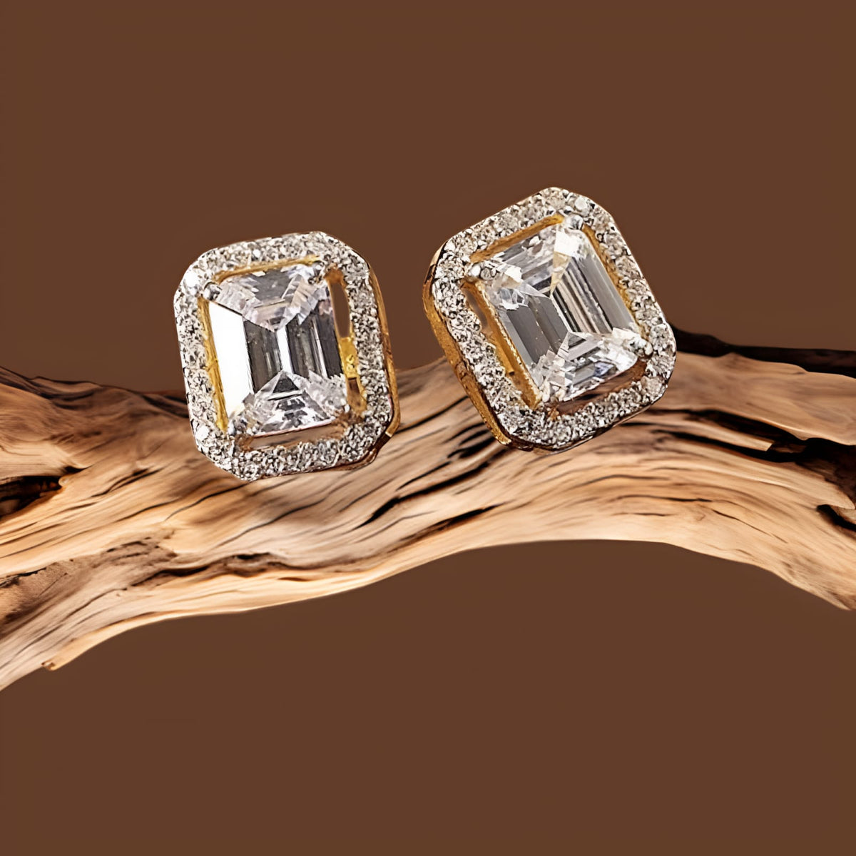 White Finish Zircon Stud Earrings In 925 Sterling Silver