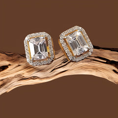 White Finish Zircon Stud Earrings In 925 Sterling Silver
